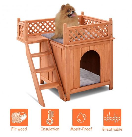 Puppy Pet Dog House Perfect For Small Pets Brown Balcony With A