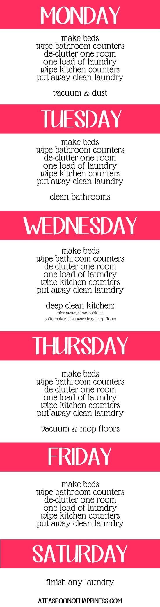 daily cleaning schedule