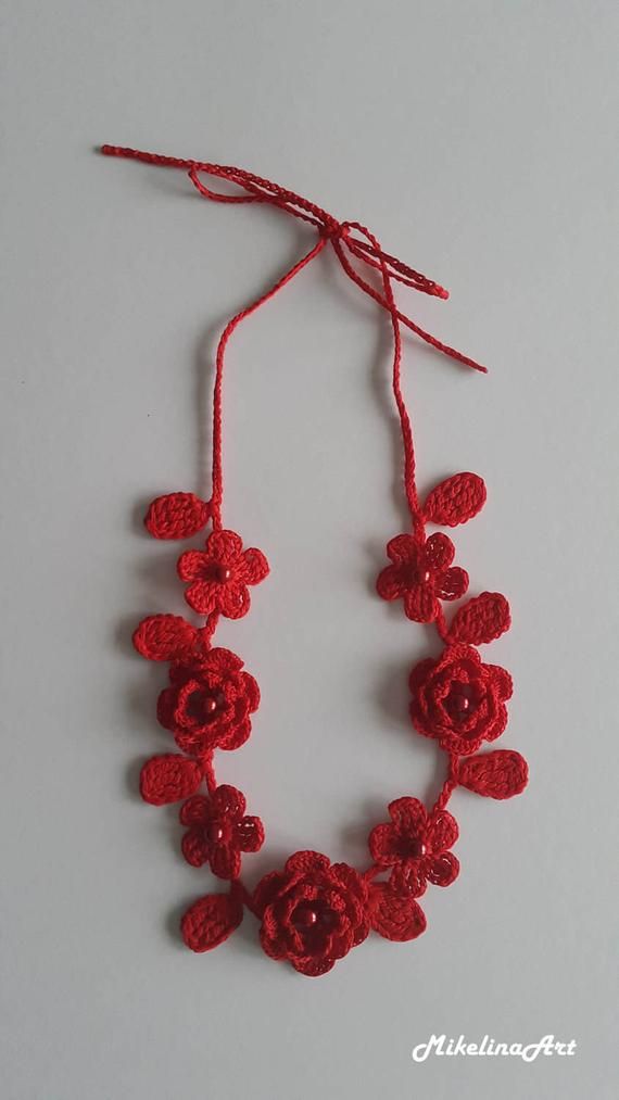 Flower Necklace Black Crochet Rose Necklace,Crochet Neck Accessory 100/% Cotton.