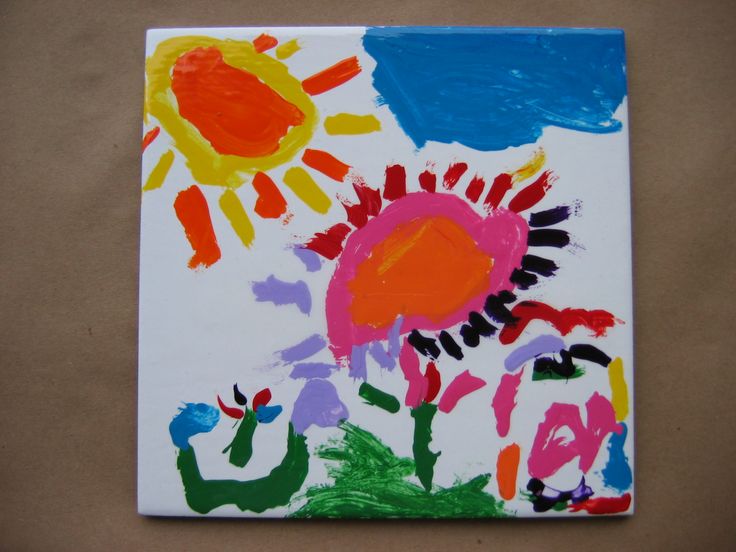 beautiful ceramic tile painted by preschool age child