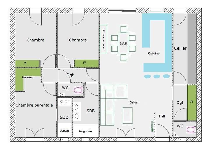 plan maison plain pied petite facade