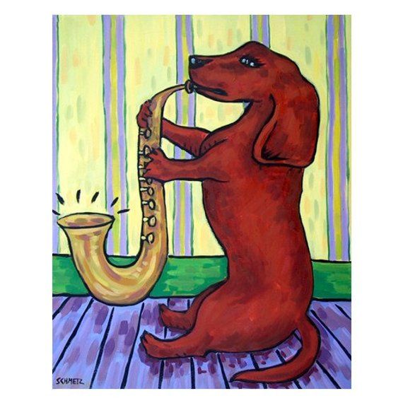 dachshund art PRINT 13x19 modern dog art poster needlepoint gift dachshund dog