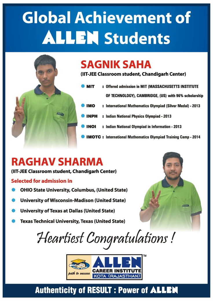 Students of ALLEN Shine Globally! Students of ALLEN Career Institute have always proved their excellence in every field. More feathers of achievements have been added to its cap as 2 students of ALLEN's Chandigarh Center have acquired some outstanding achievements globally.