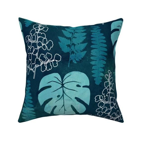 Jungle Throw Pillow Dark Green Teal Tropical Leaves By Etsy Jungle Throw Pillows Throw Pillows Square Throw Pillow