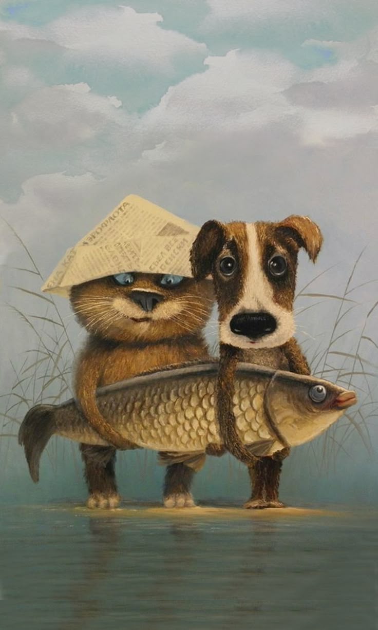 Прикольные рисунки с кошками и собаками