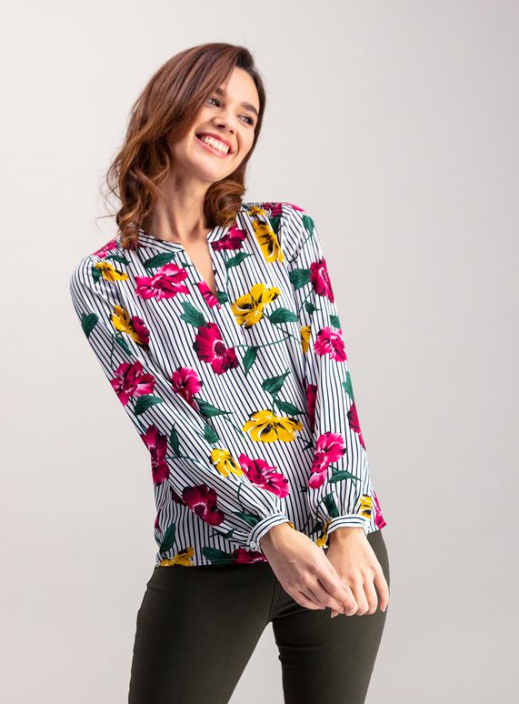 White Striped Floral Print Blouse from Tu at Sainsbury's