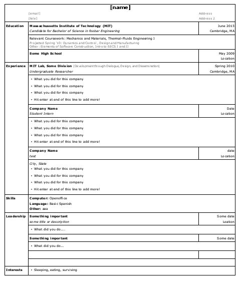 resume template openoffice