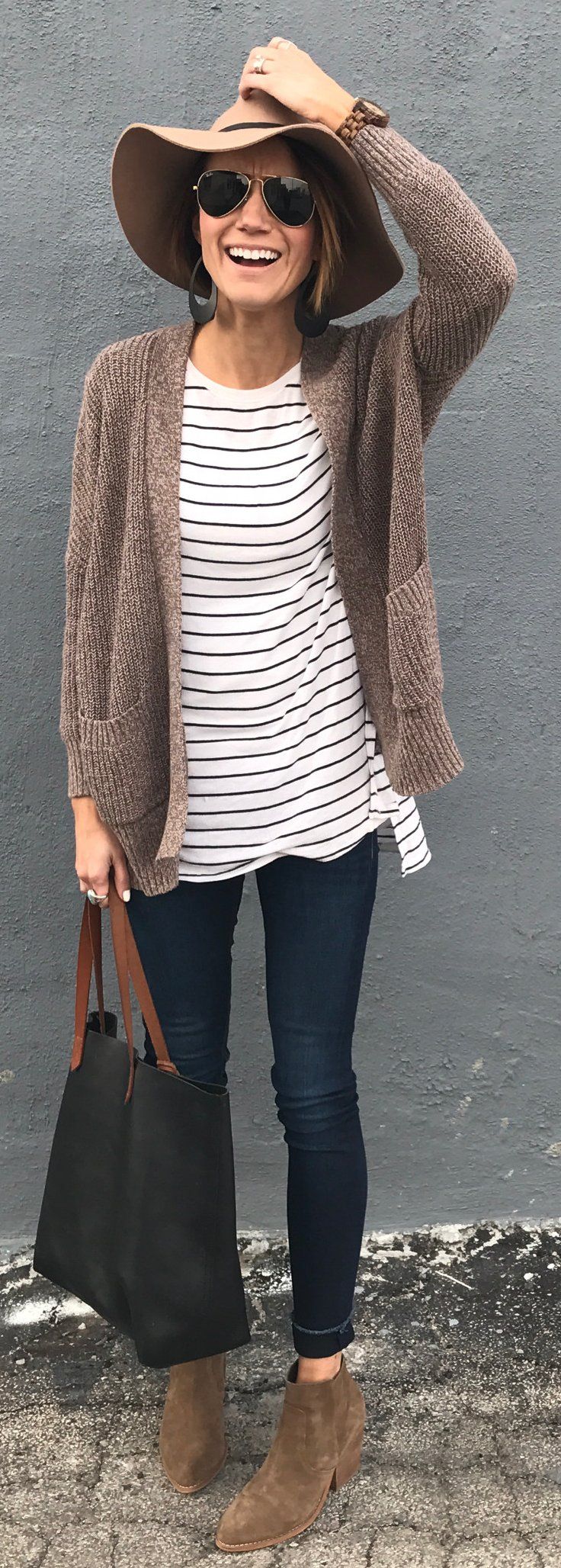 The 25+ Best Brown Cardigan Outfit Ideas On Pinterest Cardigan #spring #fashion / Brown Hat / Brown Cardigan / Navy Skinny Jeans / Brown - The 25+ Best Brown Cardigan Outfit Ideas On Pinterest Cardigan