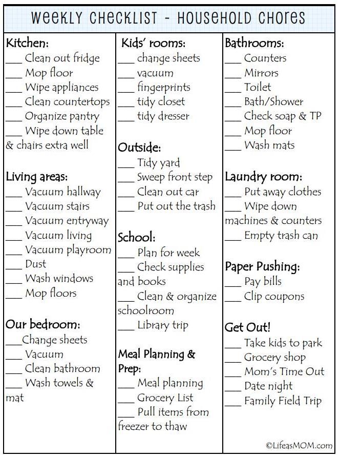 Weekly Cleaning Checklist printable... I do love a list and checking Weekly Cleaning Checklist printable... I do love a list and checking