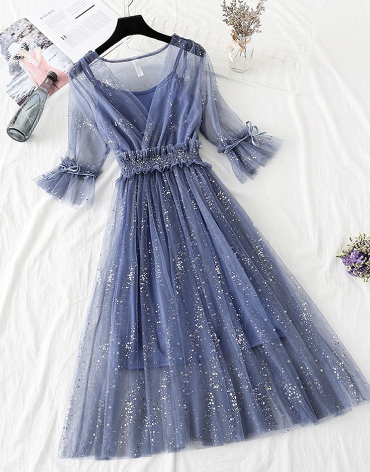 A Line Two Pieces Tulle Dress With Sequins | Trendy dress outfits