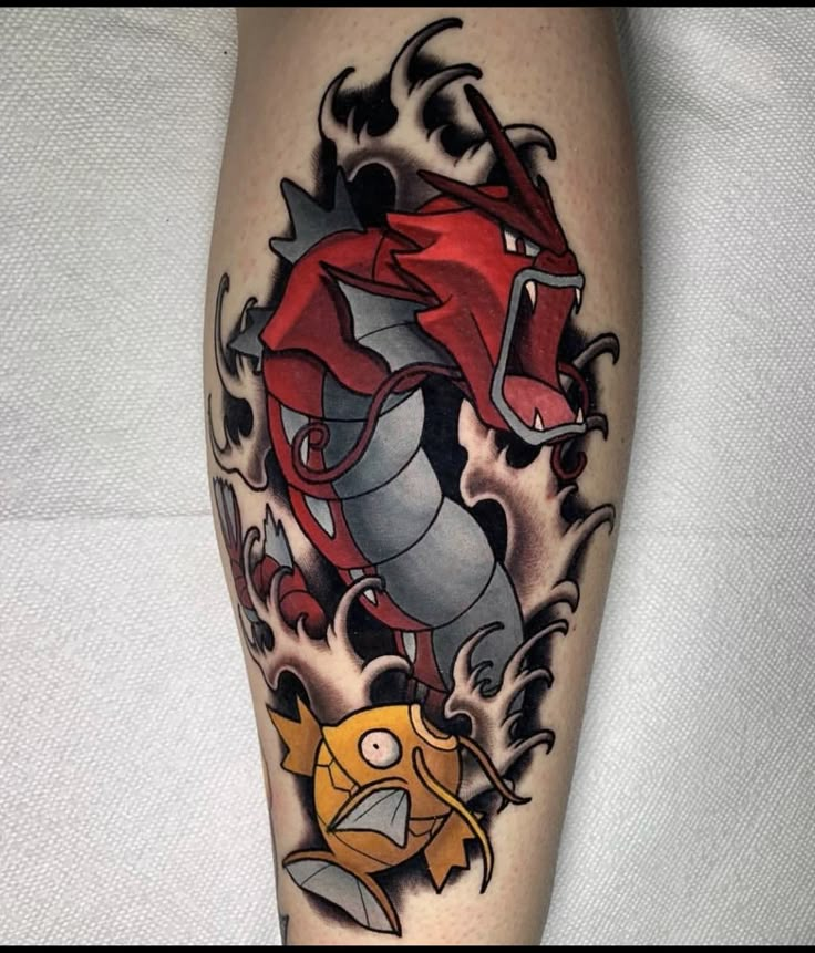 Gyarados Pokemon tattoo, Tattoos, Video game tattoos