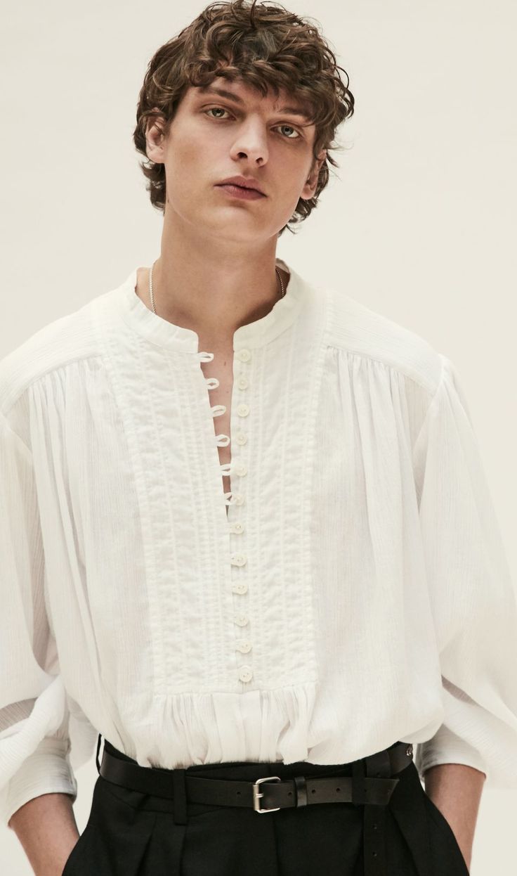 Collarless white shirt | Mens designer shirts, Collarless shirt, Mens ...