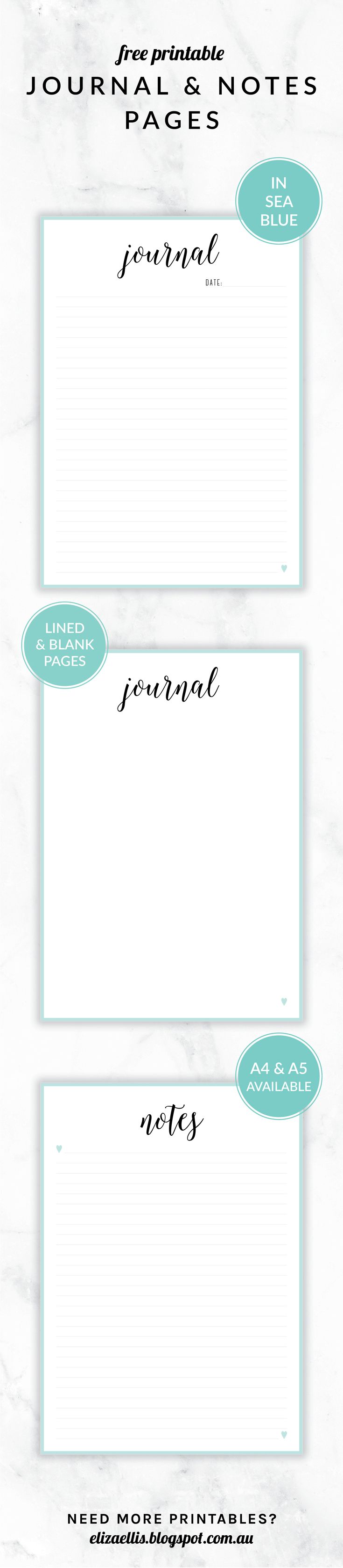 // Eliza Ellis Free Printable Irma Journal and Notes Pages. Includes lined and unlined versions as well as follower pages. Available in 6 colors and in both A4 and A5 sizes.