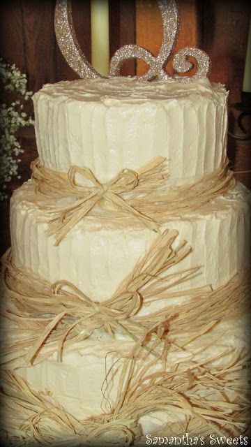 Rustic Wedding Cake With Raffia Bows Rustic Wedding Cake With Raffia Bows