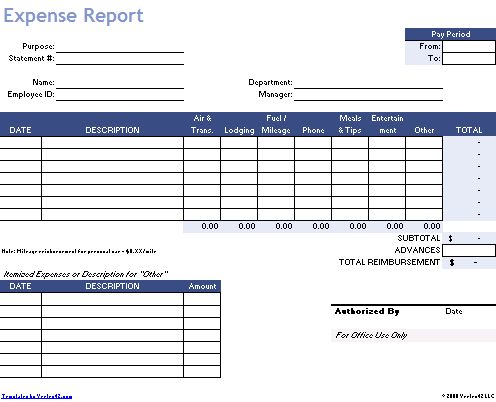 download the travel expense report from vertex42 com foodie