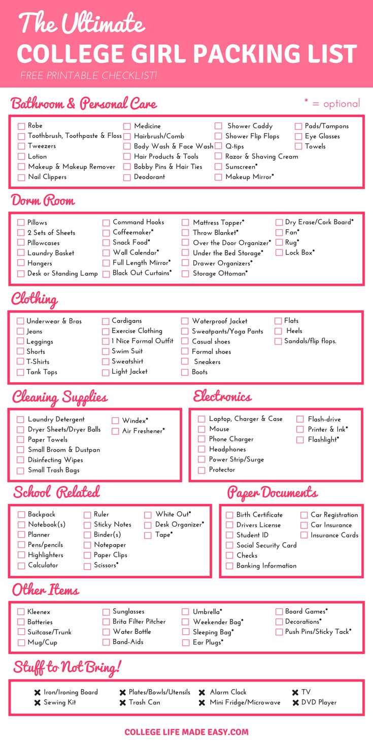 The Ultimate College Packing List of What Things to Bring – for Girls! (Free Printable)