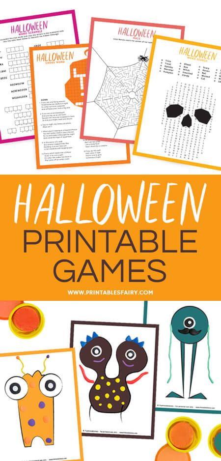 Halloween Printable Games for kids: Crossword, Word Scramble, Word Search, Maze,...