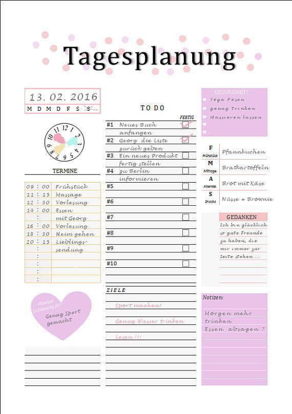 Druckbarer Tagesplaner | Printable Daily Planner | Made by PrintableNow2016 TIP...