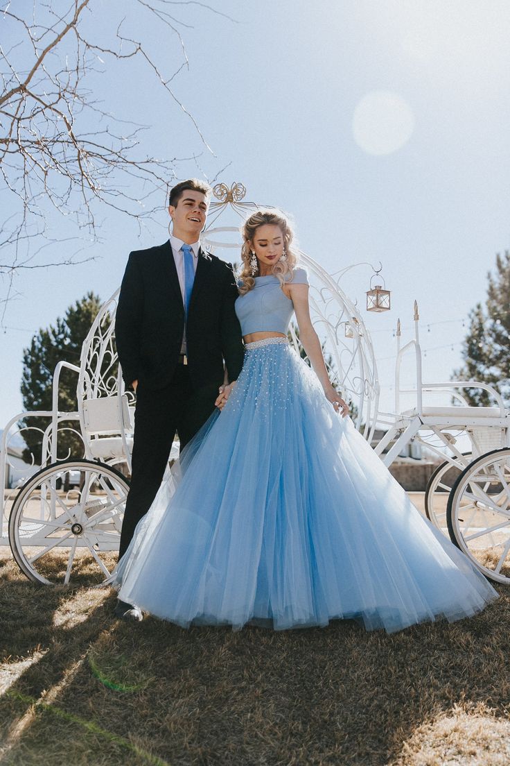 Sherri Hill Light Blue Ballgown 2 Piece with pearl