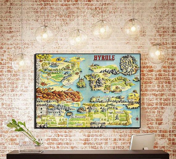 Legend Of Zelda Hyrule Map Zelda Poster Zelda Map Decor