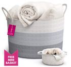 Large Storage Woven Laundry Cotton Rope Basket Bonus Basket 20