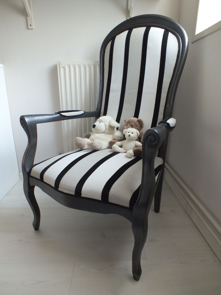 Voltaire armchair revamped in black and taupe Voltaire armchair revamped in black and taupe