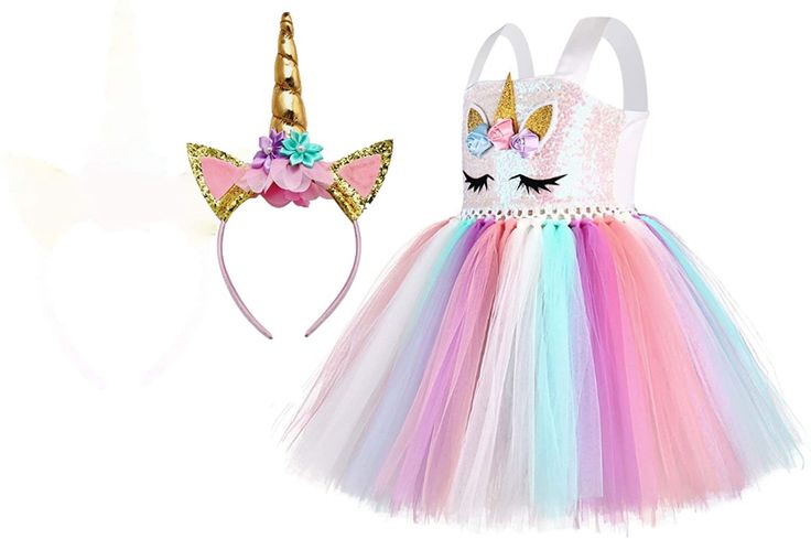 MetCuento Unicorn Dress for Birthday Party Halloween Costume Dress Up Outfits Rainbow Tutu Dress with Headband MetCuento Unicorn Dress for Birthday Party Halloween Costume Dress Up Outfits Rainbow Tutu Dress with Headband
