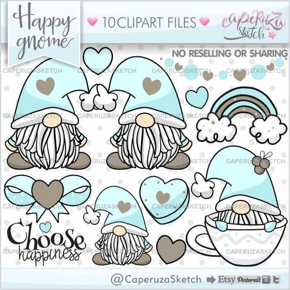Gnomes Clipart COMMERCIAL USE Gnomes Scandinavian Gnomes Blue Gnomes Valentines Day Couple Graphics Gnomes Graphics Love Clipart