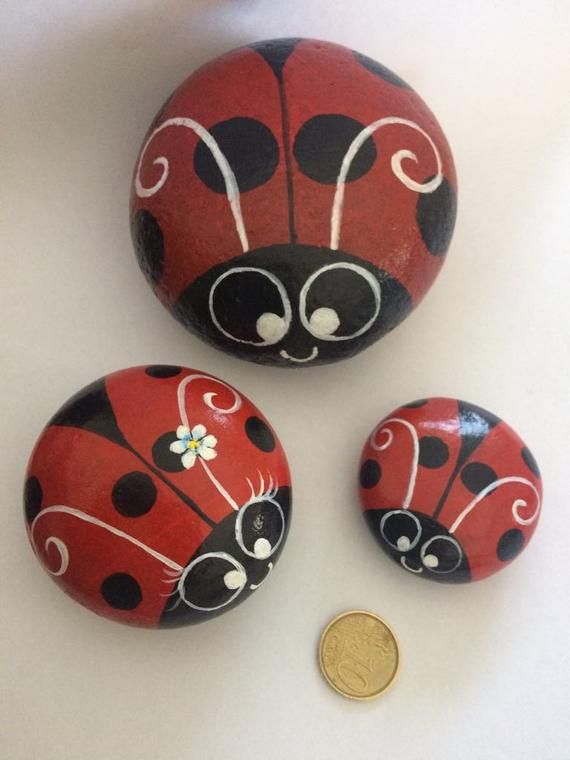 Ladybugs Painted On Sea Stones Lucky Stone Art Rocks Home