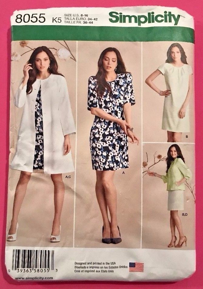 Simplicity 8055 Misses Dress and Coat or Jacket Sizes 16-24 Uncut NEW