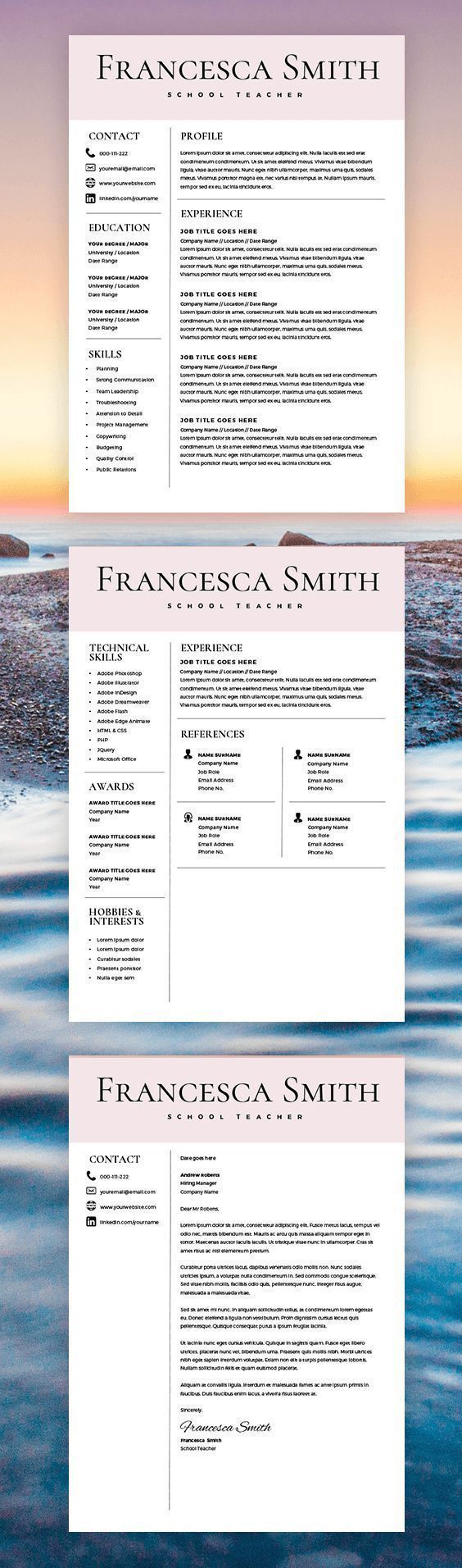 Teacher Resume Template - Resume for Teacher - Cover Letter for teacher - Microsoft Word Mac / PC - Teaching Resume - Instant Download