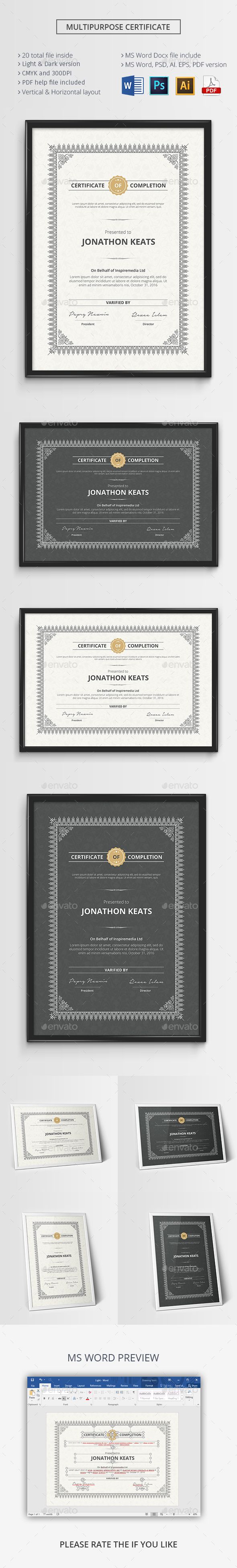 multipurpose certificate template psd vector eps ai illustrator ms word download here