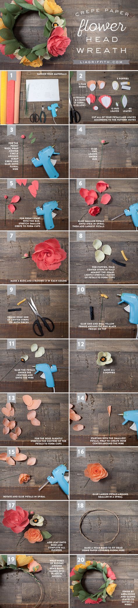 DIY Crepe Paper Flower Crown Tutorial with FREE Printable Template here: http://liagriffith.com/diy-crepe-paper-flower-headband/