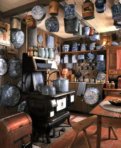 Tons Of Old Blue Graniteware And Stove Tons Of Old Blue Graniteware And Stove