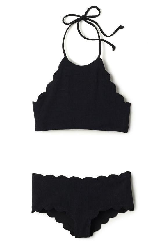 Black Scallop Ruched Tank Bikini Bathing Suits – Gabi Swimwear