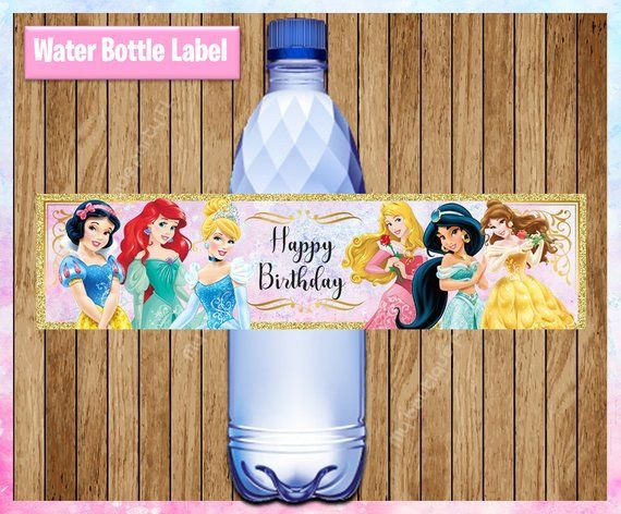 20 DISNEY PRINCESS PERSONALIZED BIRTHDAY PARTY FAVORS WATER BOTTLE LABELS