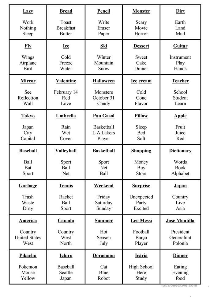Taboo kids worksheet Free ESL printable worksheets made by teachers Taboo kids worksheet Free ESL printable worksheets made by teachers