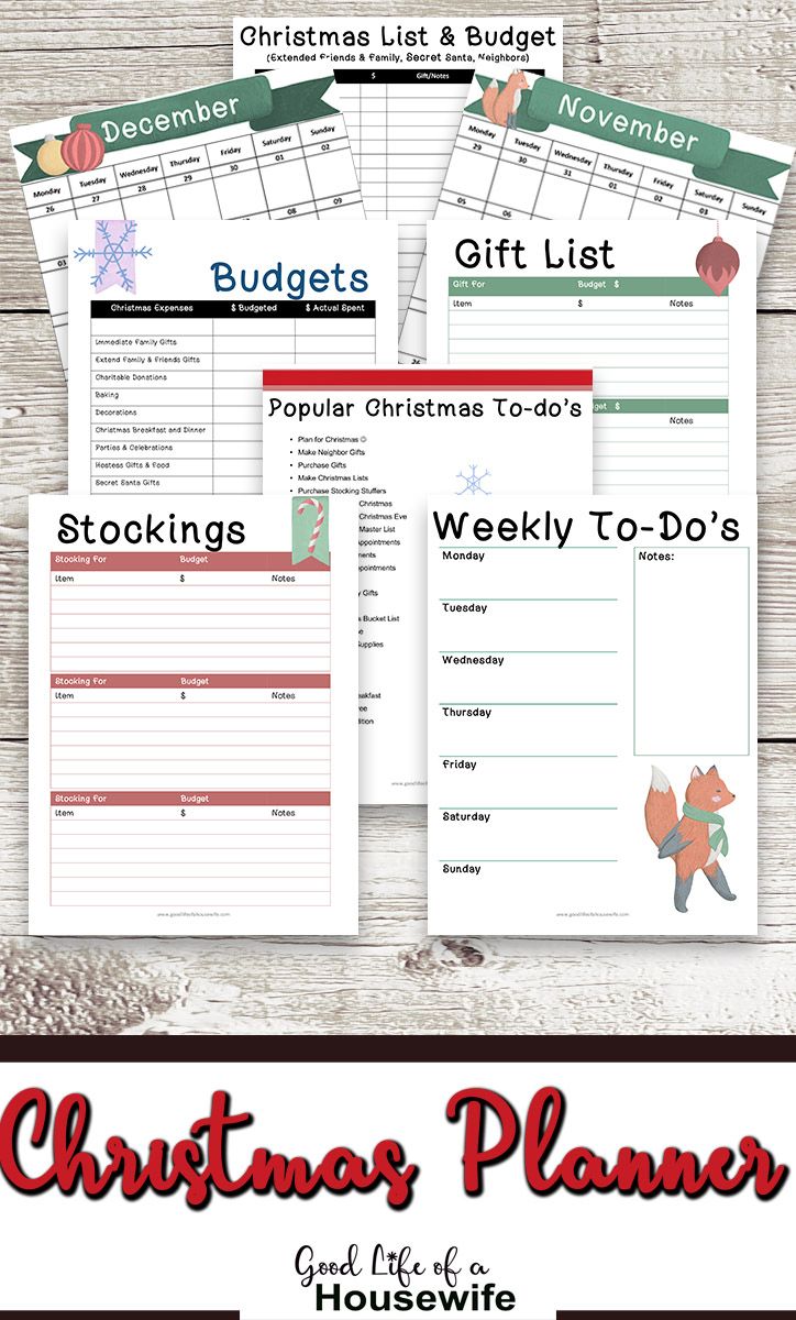 christmas planner with the words budget list on it and an image of a santa clause