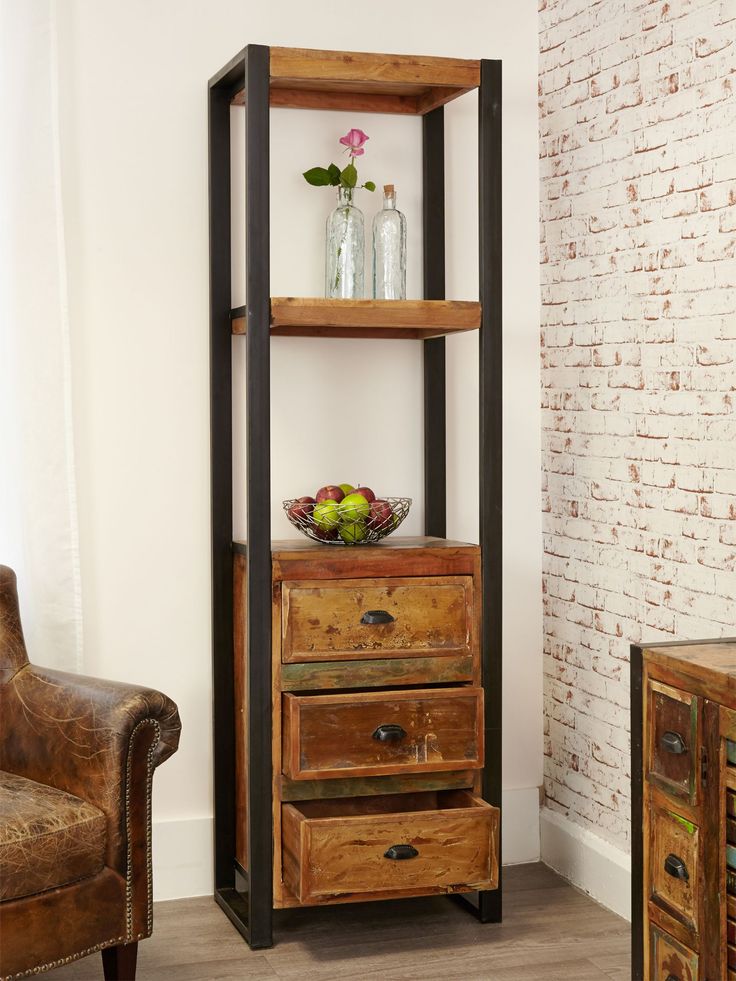 Narrow Industrial Bookcase With Drawers Narrow Industrial Bookcase With Drawers