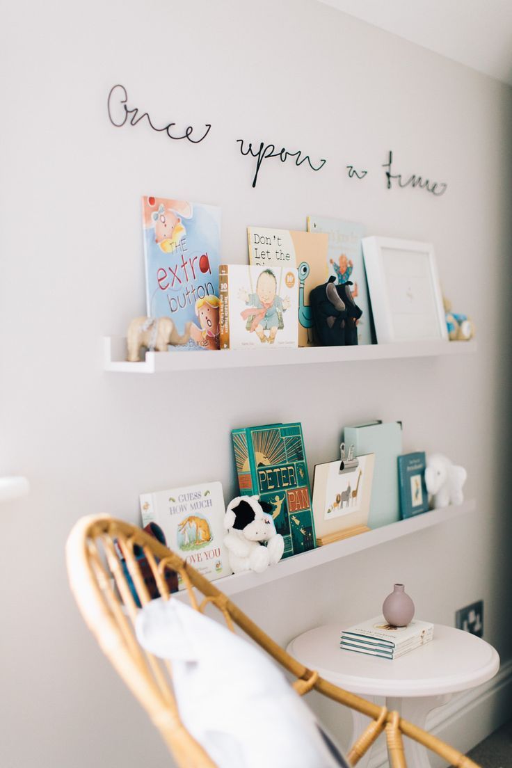 Ikea Painted Picture Ledges With Childrens Books In A Nursery With Once Upon A T...