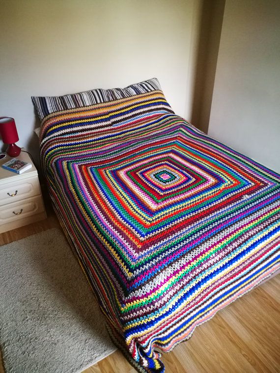 Super King Size Crochet Blanket Handmade Vintage Square Bedspread Granny Throw Super King Size Crochet Blanket, Super King Size Bed Blankets