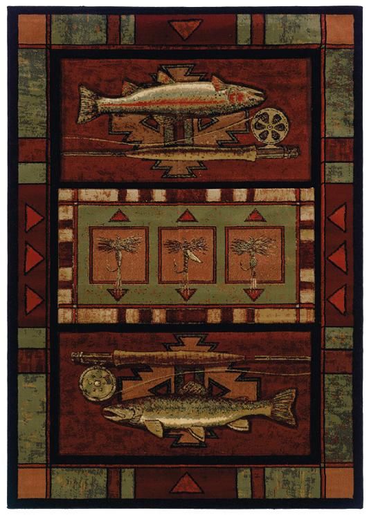 55 Best Lodge And Rustic Rugs Images On Pinterest Rainbow Trout Cabin Rug Showcases Two And Rod Reels With Shades Of Deep Sage Orange Beige Burgundy Red Making A Rustic Decor Touch
