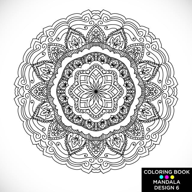 Mandala Round Floral Ornament On White Background Decorative Black And White Outline Print On T Shirt And Other Items White Floral Png And Vector With Transp Coloring Books Coloring Book Download