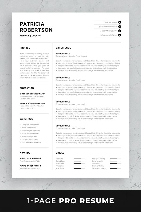professional 1 page resume template modern one page cv modern minimalist resume free template