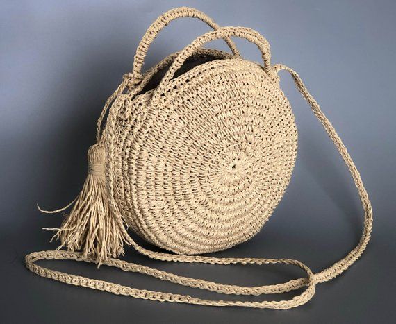 NATURAL Straw beach bag, Crossbody bag, boho straw bags, crochet beach bag, Hand crafted boho bag
