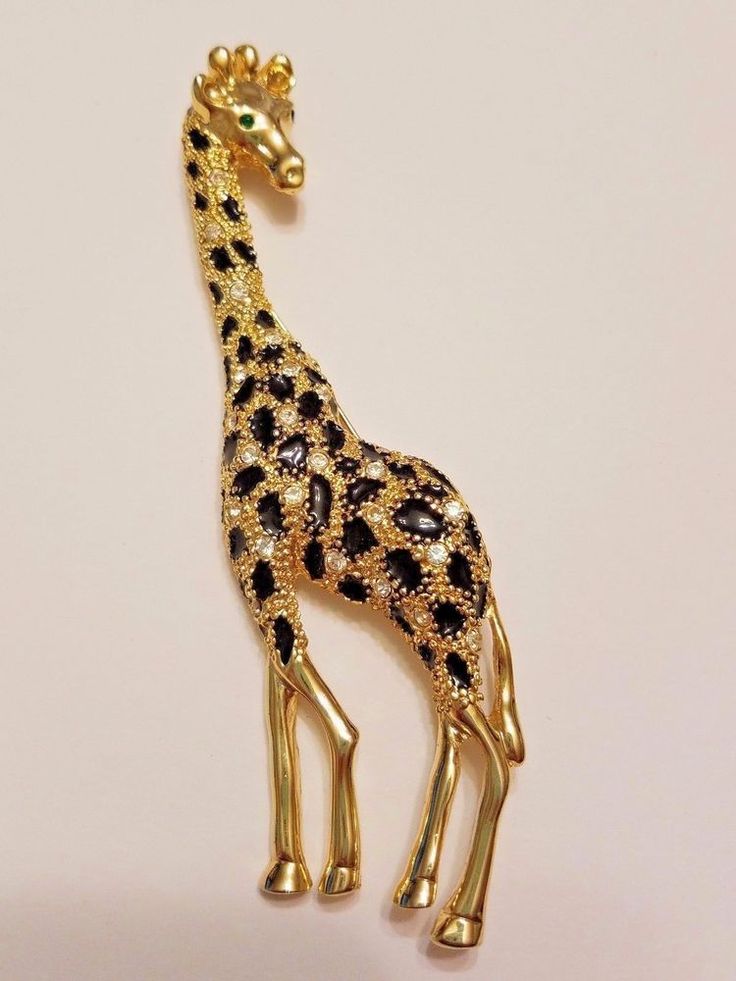Vintage Giraffe with Rhinestone Eyes Signed pin brooch