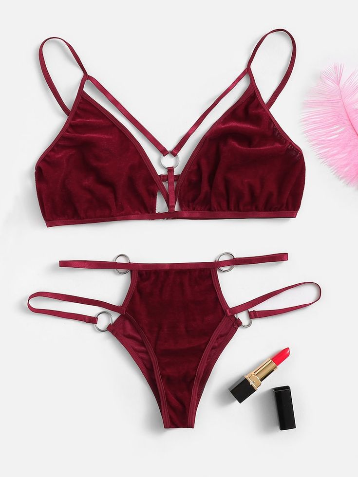 Harness Detail Velvet Lingerie Set -ROMWE