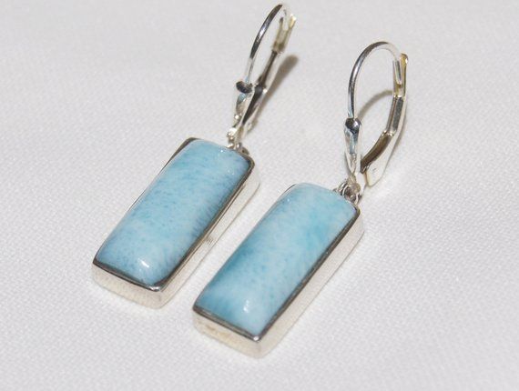 925 Sterling Silver Earring with Genuine Larimar AA Stone