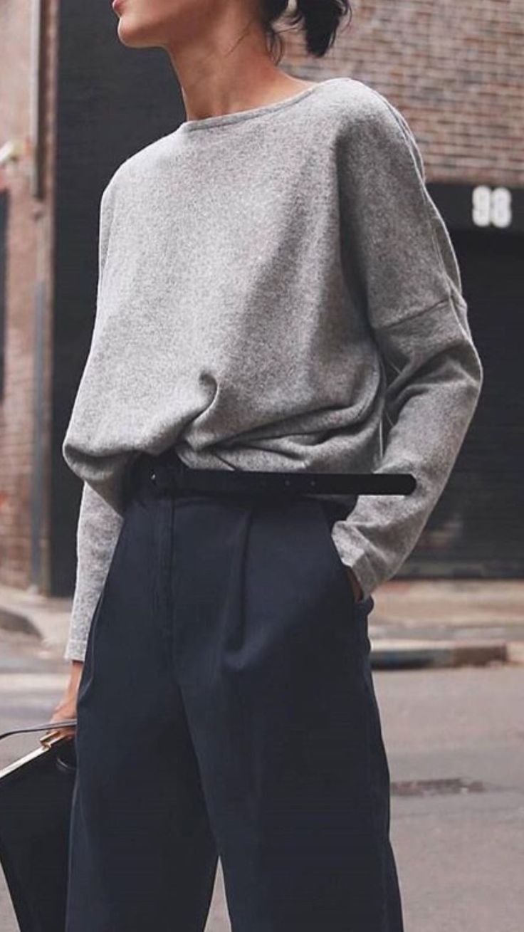 Business casual outfits. Navy high rise pants with a grey blouse. Visit Daily Dr… Business casual outfits. Navy high rise pants with a grey blouse. Visit Daily Dr…