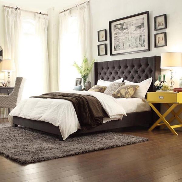 naples dark gray linen wingback button tufted upholstered king sized bed - King Size Bed Frame Platform naples dark gray linen wingback button tufted upholstered king sized bed - King Size Bed Frame Platform